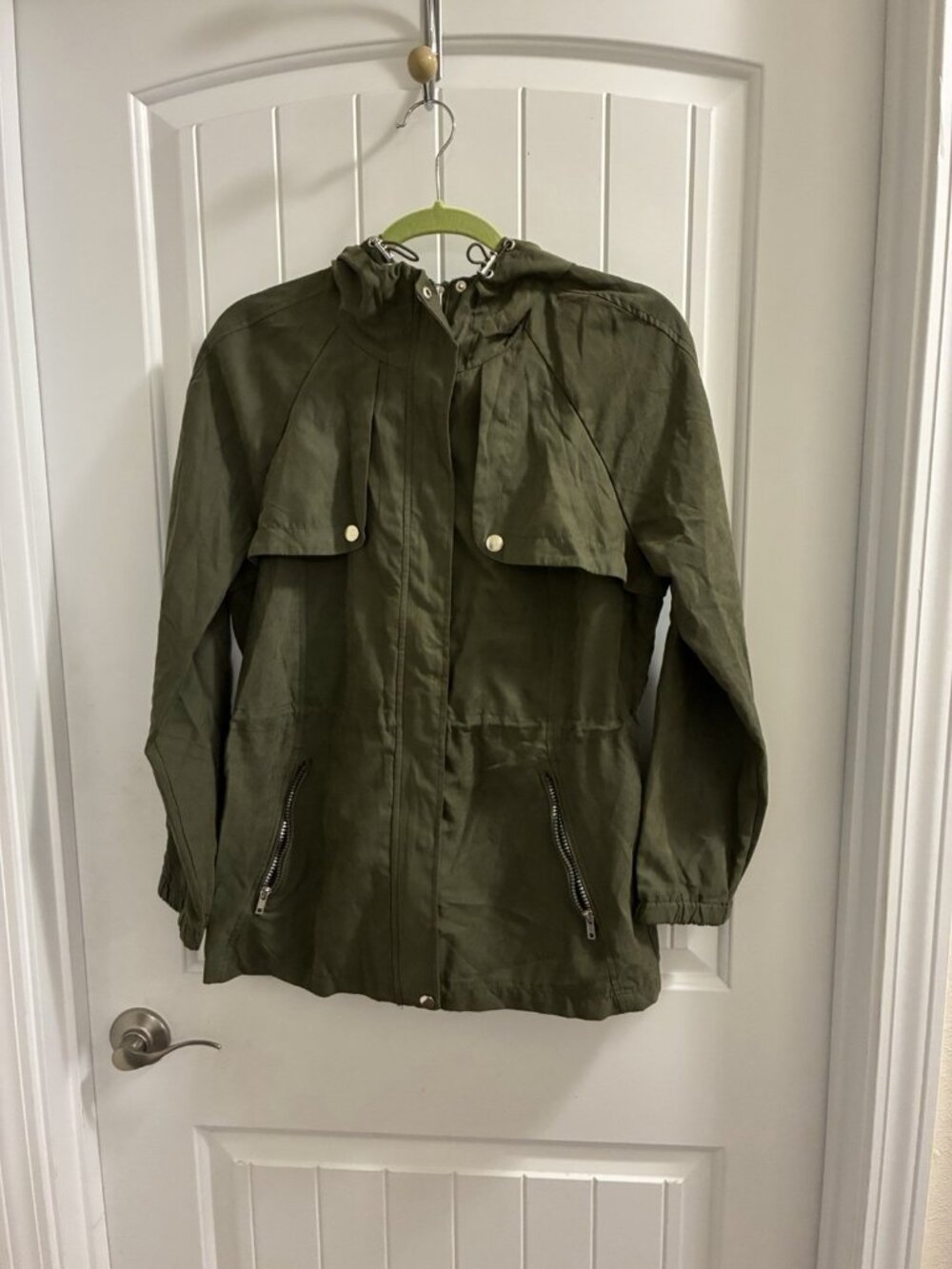 Cavalini Hooded Utility Anorak Jacket In Olive Size Large